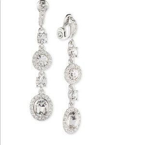 Silver Tone Clip-On Double Drop Earrings